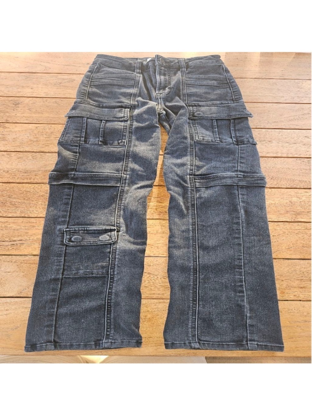 Hidden Los Angeles Tracey Vintage Black Cargo Straight Leg Jeans Size 24